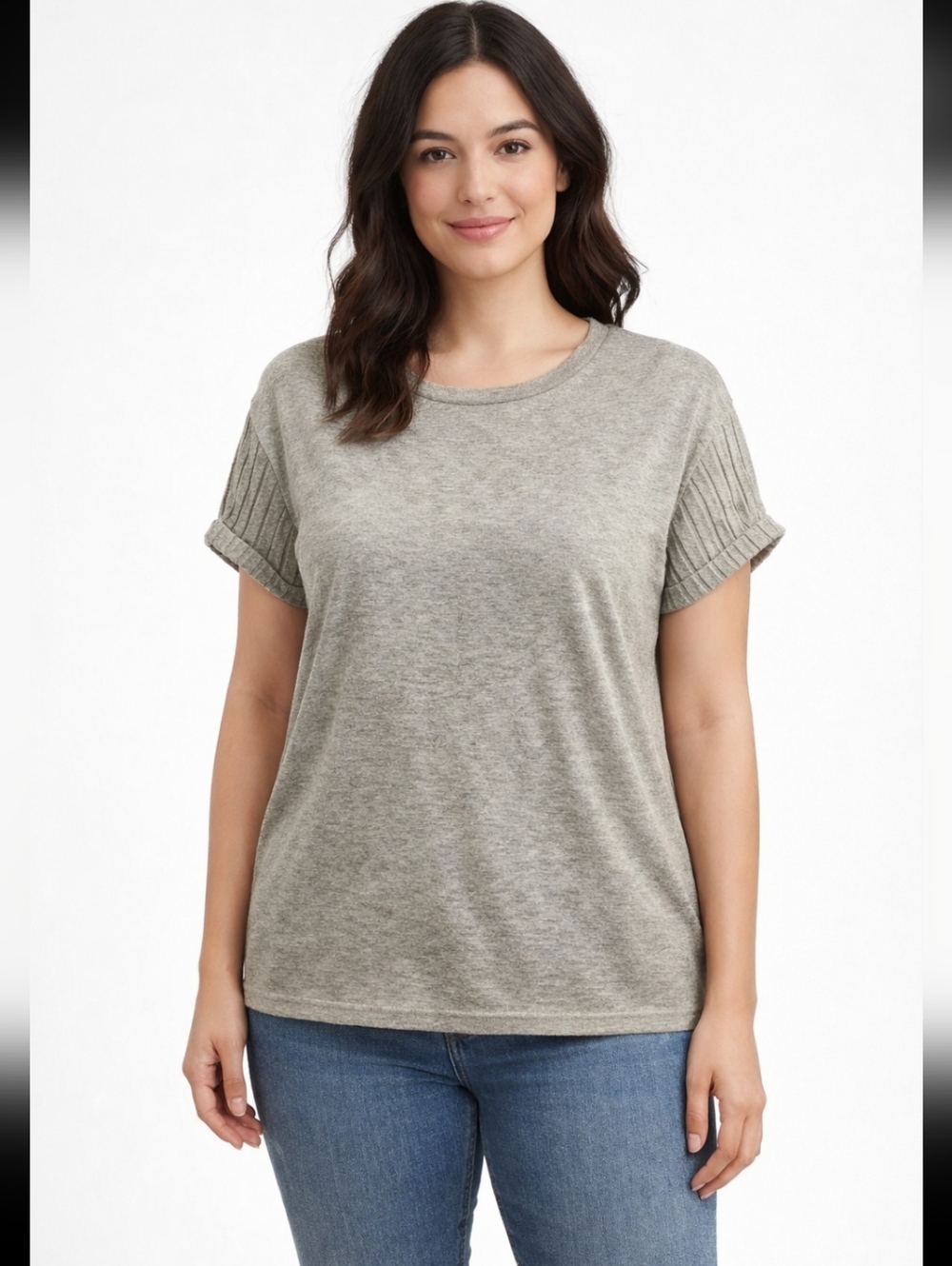 Women’s 2XL Neutral Beige Knit Top | Lightweight Casual Short Sleeve Shirt